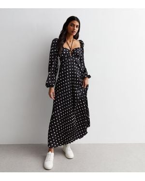 Gini London Polka Dot Geplooide Uitgesneden Maxi-jurk - Zwart