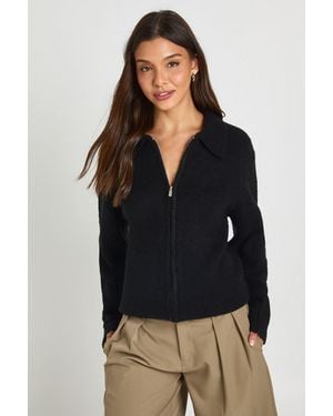 Boohoo Collared Zip Through Knitted Jumper - Black