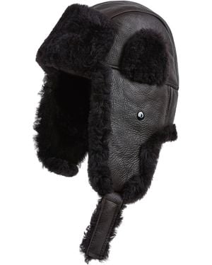 Infinity Leather Raf Aviator Sheepskin B-55 Trapper Hat Winter Warm Navigator Hat - Black