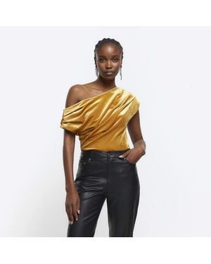 River Island Asymmetric Top Velvet Drape - Yellow