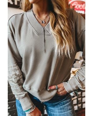Azura Exchange Embroidered Sleeve Sweatshirt - Grey