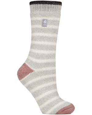 Heat Holders Ladies Amara Two Tone Stripe Patterned Thermal Socks - Grey