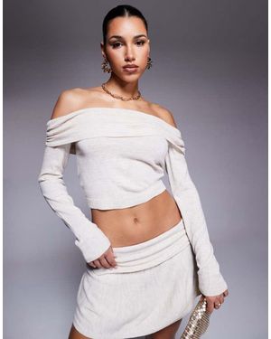 Missy Empire Fine Knit Fold Over Bardot Top Co-Ord - Grey