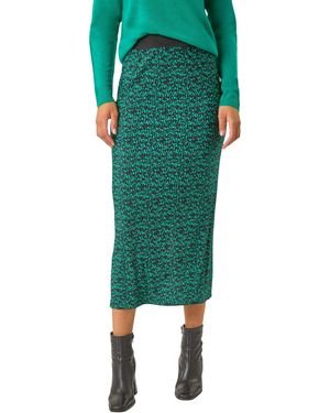 Roman Plisse Spot Print Stretch Maxi Skirt - Green