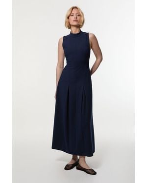 Karen Millen Compact Stretch High Neck Open Back Tailored Maxi Dress - Blue