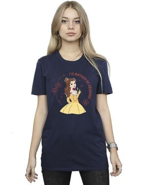 Disney Ladies Beauty And The Beast I'D Rather Be Reading Cotton Boyfriend T-Shirt - Blue
