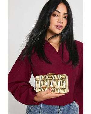 Boohoo Embossed Acrylic Clutch Bag - Red