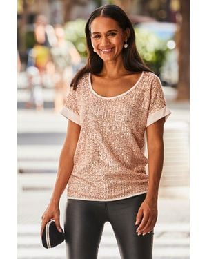 Sosandar Sequin Front Relaxed T-Shirt - Metallic