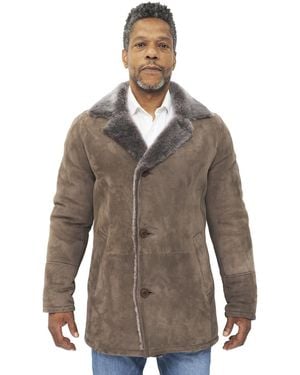 Infinity Leather Sheepskin Classic Car Coat-Avondale - Brown