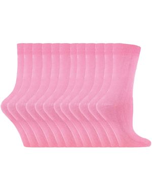 Sock Snob 12 Paar Kleurrijke Effen Katoenrijke Sokken - Roze