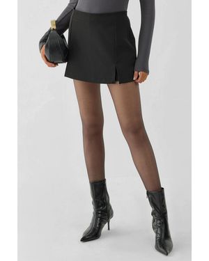 Hiccup High Waist Mini Skorts With Double Slits - Black