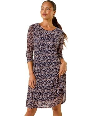 Roman Petite Ditsy Floral Print Stretch Dress - Red