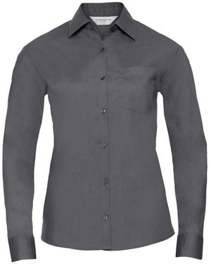 Russell Collection /Ladies Poplin Easy-Care Long-Sleeved Formal Shirt (Convoy) - Grey