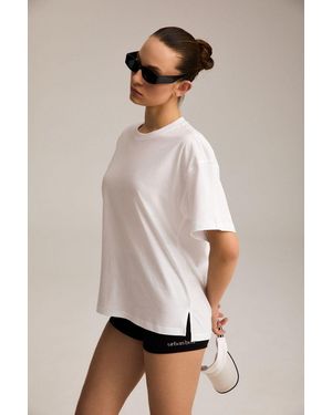Grimelange Relaxed Crew Neck Slit T-Shirt - White