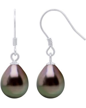 Ateliers Saint Germain Earrings Of 925 And Real Cultured Tahiti Pearls Pear 9-10 Mm - Brown