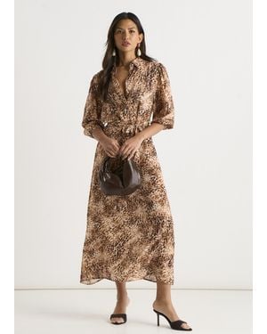 Gini London Animal Printed Shirt Midi Dress - Natural
