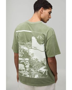 BoohooMAN Washed Oversized Location Print T-Shirt Cotton - Green