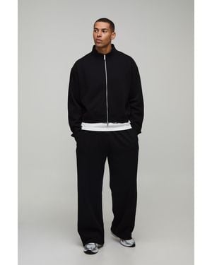 BoohooMAN Oversized Boxy Zip Through Funnel Neck And Wide Leg Jogger - Blue