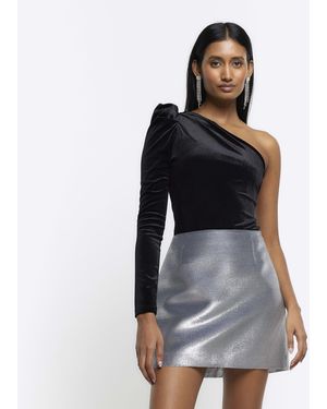 River Island Bodysuit Velvet One Shoulder - White