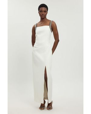 Karen Millen Compact Stretch Diamante Trim Detail Column Dress - White