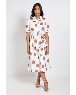 Wallis Petite Polka Dot Print Pintuck Midi Shirt Dress - Red