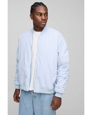 BoohooMAN Boxy Fit Peached Embroidered Ma1 Bomber Jacket - White