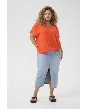 Kaffe Blouse Met Korte Mouwen Loose Fit Grenadine - Oranje