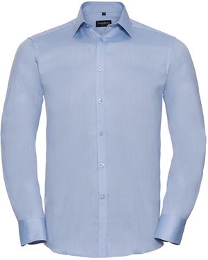 Russell Collection Herringbone Long-Sleeved Formal Shirt (Light) - Blue