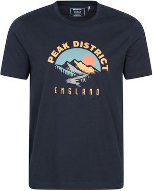 Mountain Warehouse Regional Peak District T-Shirt Cotton Breathable Summer Casual Printed Tee - Blue