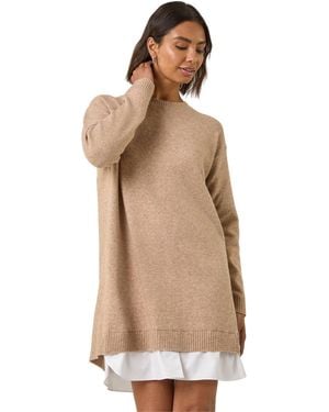Roman Mock Shirt Knitted Dress - Natural