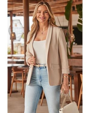 Sosandar Pastel Roll Sleeve Blazer - Brown