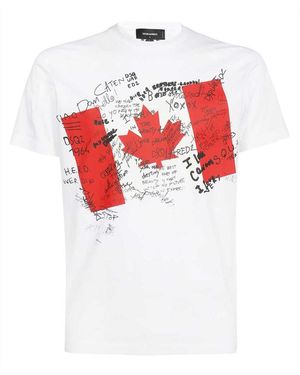 DSquared² Canadian Flag Design T-Shirt Cotton - White
