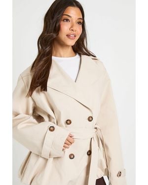Boohoo Peplum Hem Trench Coat - Natural