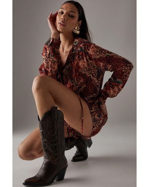Warehouse Hcd Cheesecloth Drop Waist Playsuit - Brown