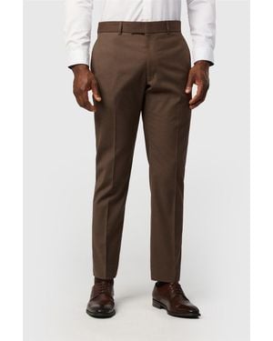 Antique Rogue Flat Fronted Slim Fit Suit Trousers - Brown