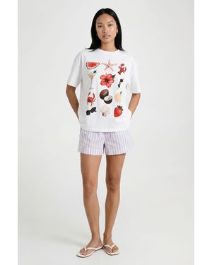 Boohoo Tropical Collage Printed Oversized T-Shirt - Red