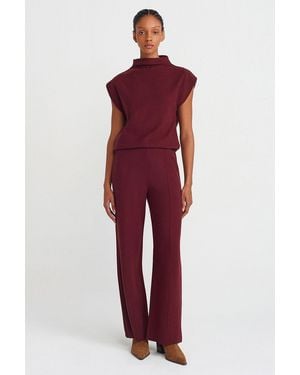 Dilvin High-Waist Wide-Leg Knit Trousers - Red