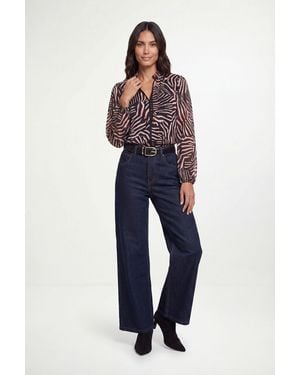 Wallis Zebra Shirred Neck Blouse - Blue