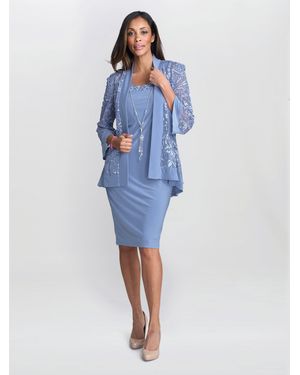 Gina Bacconi Beverley Soutache Dress And Jacket With Necklace - Blue