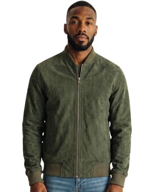Infinity Leather Goat Suede Ma-1 Bomber Jacket-Antalya - Green