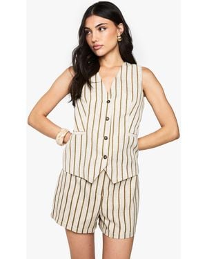 Boohoo Tailored Pinstripe Linen Look Shorts - White
