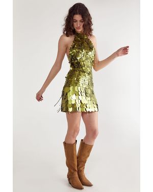 Nasty Gal Disc Sequin Tassel High Neck Mini Dress - Yellow