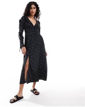 Miss Selfridge Collar Tie Front Bow Sleeve Maxi Dress - White