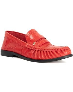 Dune Grisella Leather Slip On Ruched Toe Loafers - Red