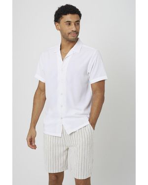 Brave Soul Textured Revere Collar Short Sleeve Shirt - White