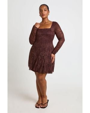 Boohoo Plus Lace Godet Mini Skater Dress - Red