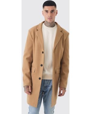 BoohooMAN Tall Single Breasted Wool Look Overcoat - Natural