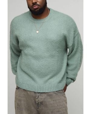 BoohooMAN Plus Basic Boxy Fit Brushed Knitted Jumper - Green