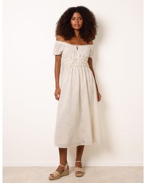 Blue Vanilla Broderie Front Tie Midi Dress - Natural