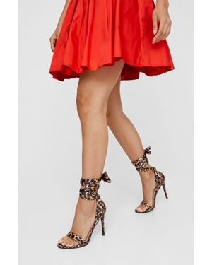 Nasty Gal Satin Leopard Print Strappy Heels - Red